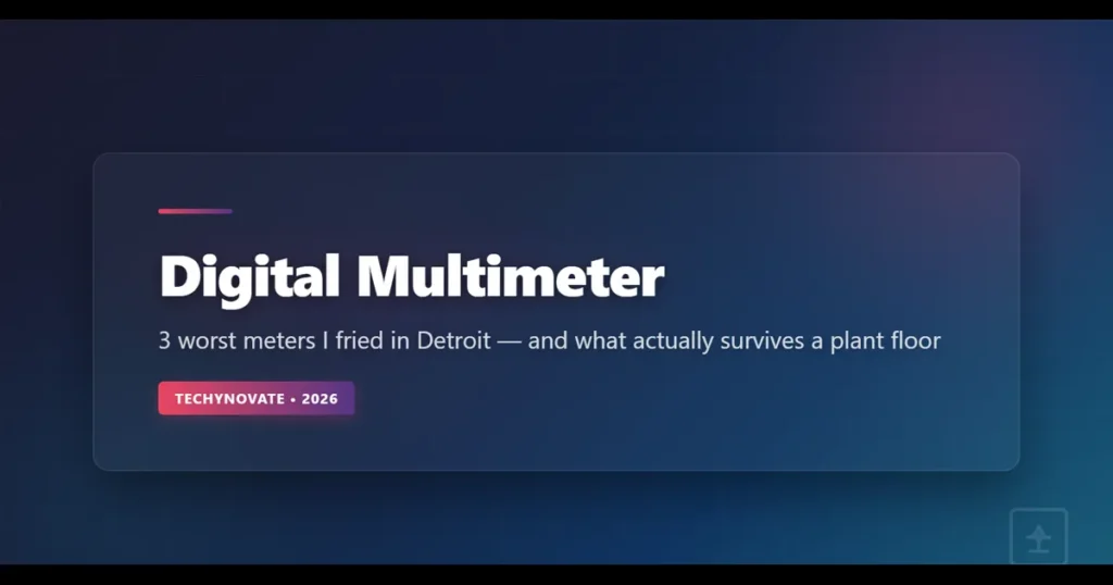 digital multimeter featured image showing industrial robotic arm in a factory environment