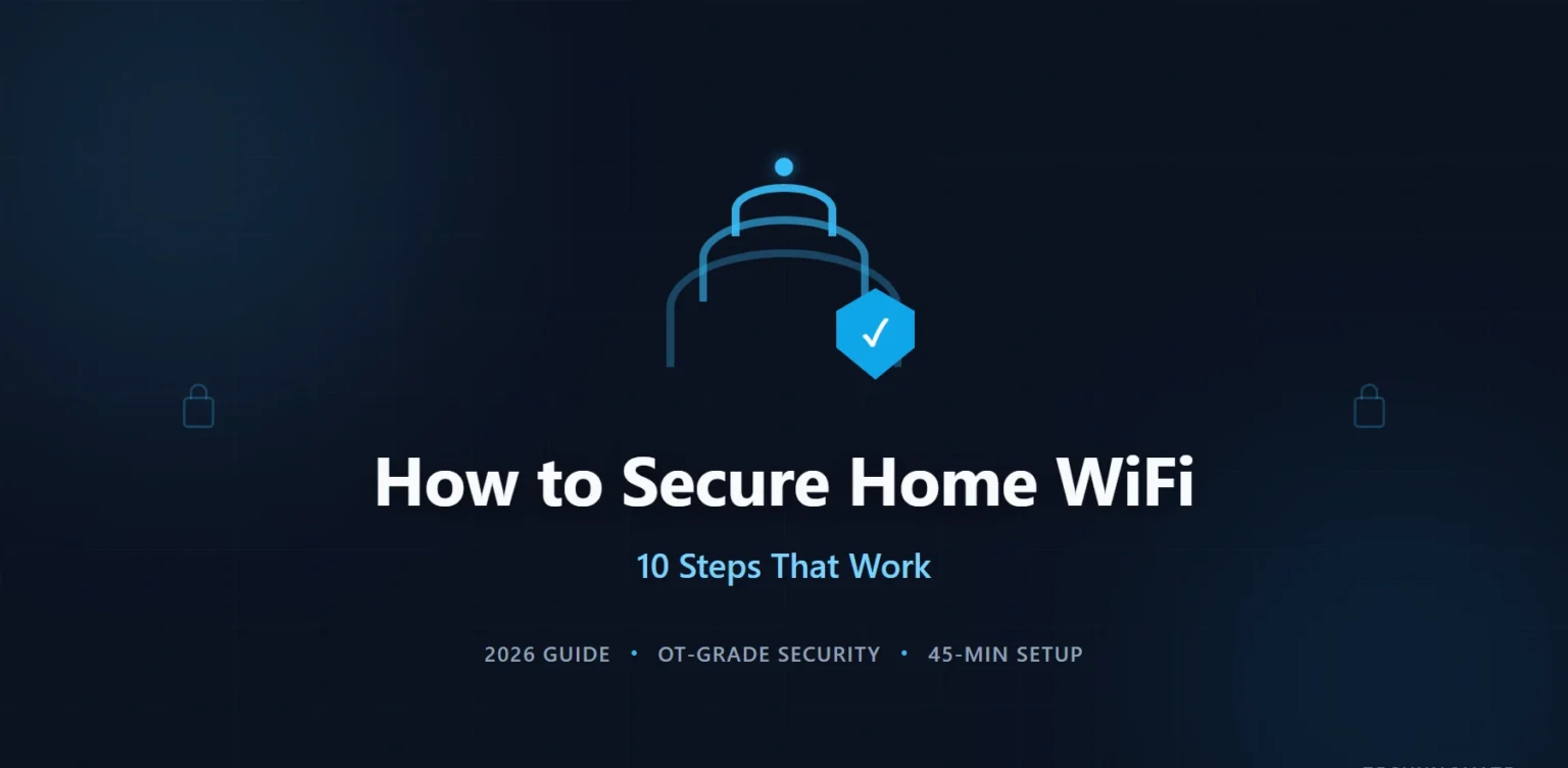 How to Secure Home WiFi: 10 Steps That Work (2026) Home WiFi router security checklist showing WPA3 encryption and firewall settings on admin panel